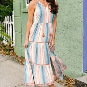 Matilda Jane Women's Size Medium Let's Go Together Sunset Season Striped Maxi Po